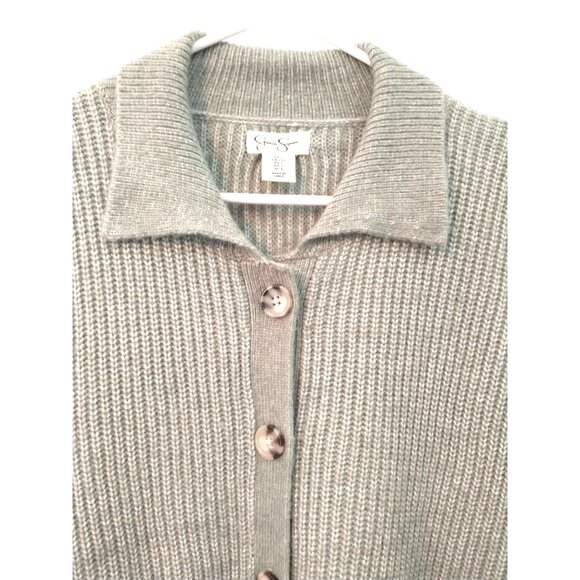Jessica Simpson Women's Cardigan Buttons Sage Green Cropped Sweater - Large - Picture 4 of 9